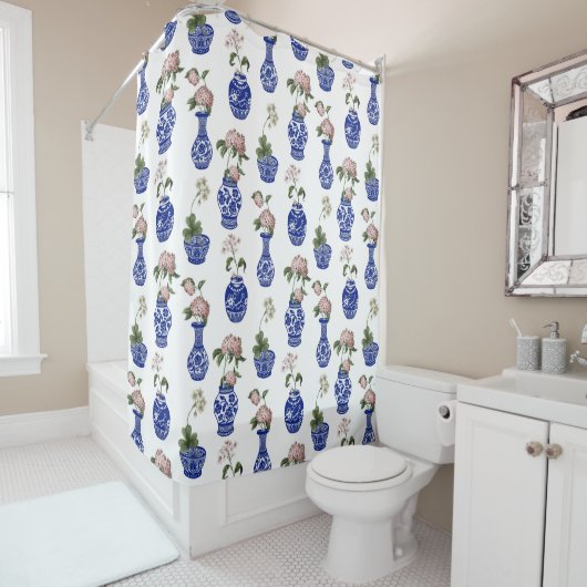 Rideaux De Douche Vases et fleurs bleus chinois (En situation)