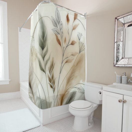 Rideaux De Douche Végétation agitée Boho botanique moderne (En situation)