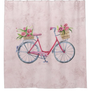 Rideaux De Douche Vélo floral Vintage sur Blush