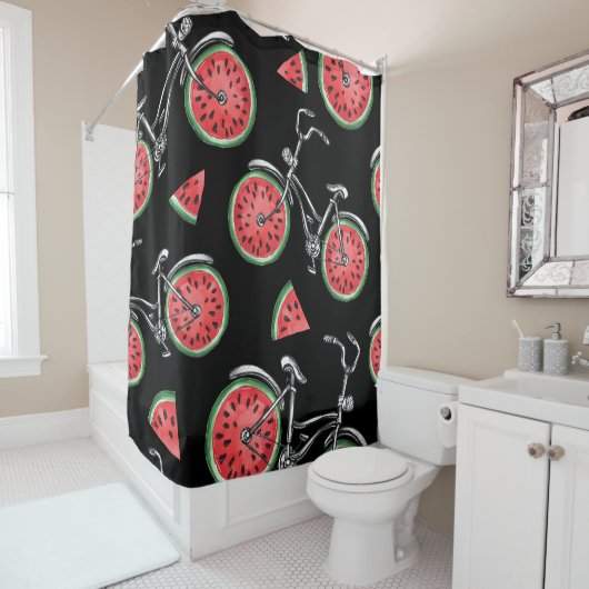 Rideaux De Douche Vélos à roue de pastèque, motif d'été. (En situation)