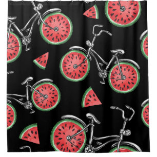 Rideaux De Douche Vélos à roue de pastèque, motif d'été.