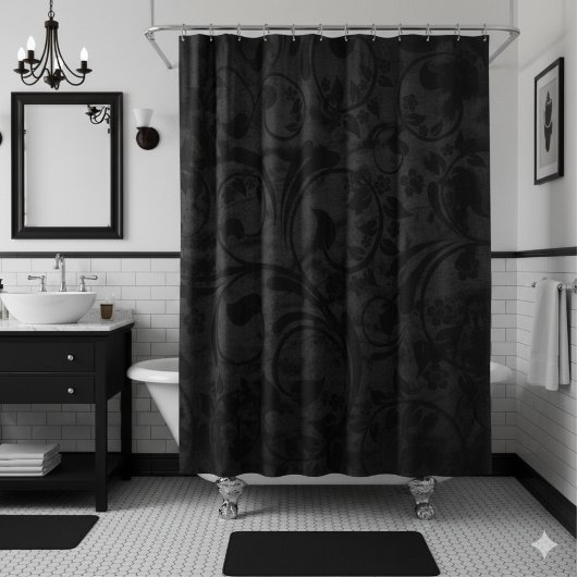 Rideaux De Douche Velvet Floral Moderne Noir