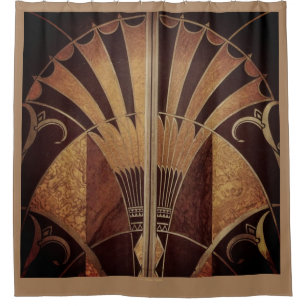 RIDEAUX DE DOUCHE VENTILATEUR ART DÉCO INLAID WOODWORK BROWN