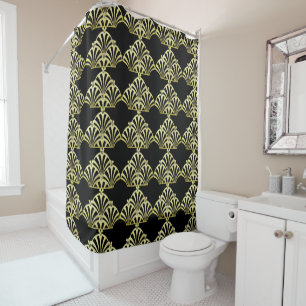 Rideaux De Douche Ventilateur Art déco motif noir or élégant vint