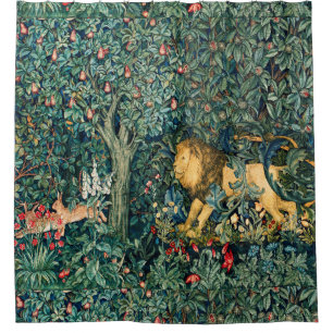 Rideaux De Douche VERDURE, ANIMAUX FORESTIERS Lion et Hares Floral
