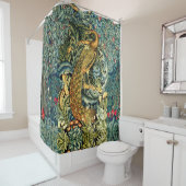 RIDEAUX DE DOUCHE VERDURE, ANIMAUX FORESTIERS, PEACOCK EN VERT FLORA (En situation)