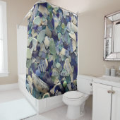 Rideaux De Douche Verre de mer, poterie de plage, bleu de cobalt, (En situation)