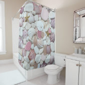 Rideaux De Douche Verre de mer, poterie de plage, coquilles de beige (En situation)