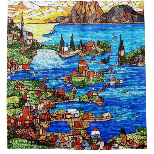 Rideaux De Douche Verre de mosaïque de la mer Méditerranée (Devant)