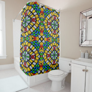 Rideaux De Douche Verre jaune, rouge et bleu de tache