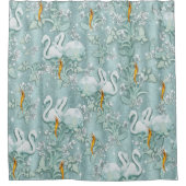 Rideaux De Douche Verres de soie verte Sage & fleurs de flamants (Devant)