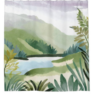 Rideaux De Douche Versant Luxuriant Peinture de nature à l'aquarel