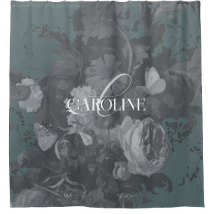 Rideaux De Douche Vert ardoise floral vintage nature morte élégant