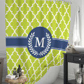 Rideaux De Douche Vert Citron et Marin Monogramme Marocain