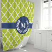 Rideaux De Douche Vert Citron et Marin Monogramme Marocain