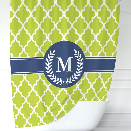 Rideaux De Douche Vert Citron et Marin Monogramme Marocain