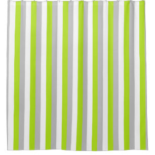 Rideaux De Douche Vert de chaux vertical, argent et rayures blanches