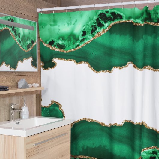 Rideaux De Douche Vert d'émeraude avec Agate d'or métallique