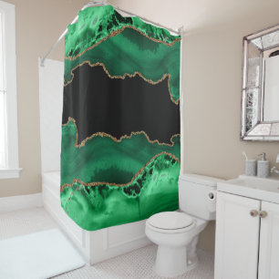Rideaux De Douche Vert d'émeraude avec Agate d'or métallique