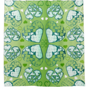 Rideaux De Douche Vert et blanc Whimsical Romantique Coeurs motif