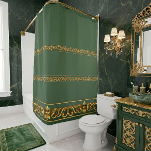 Rideaux De Douche Vert et Or Élégants