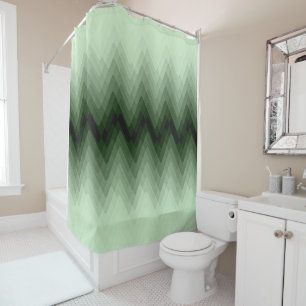 Rideaux De Douche Vert foncé et zigzag menthe. Coussin de jet