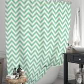 Rideaux De Douche Vert Menthe et Chevron Blanc