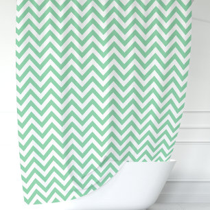Rideaux De Douche Vert Menthe et Chevron Blanc