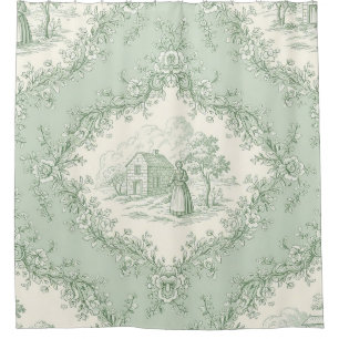 Rideaux De Douche Vert menthe toile de Jouy florale de campagne fran