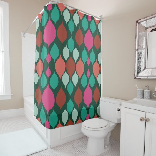 Rideaux De Douche Vert moderne du milieu du siècle (En situation)