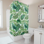 Rideaux De Douche Vert moderne Feuilles d'aquarelle tropicale (En situation)