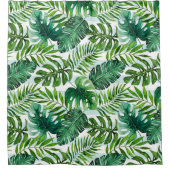 Rideaux De Douche Vert moderne Feuilles d'aquarelle tropicale (Devant)