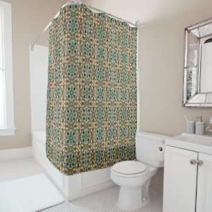 Rideaux De Douche Vert moutarde floral Azulejos motif géométrique