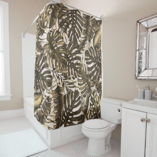 Rideaux De Douche Vert olive & Feuilles de palmiers tropicaux crème 