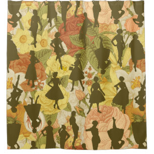 Rideaux De Douche vert olive milieu du siècle 1950 silhouette vintag