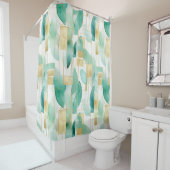 Rideaux De Douche Vert Or blanc Abstrait (En situation)