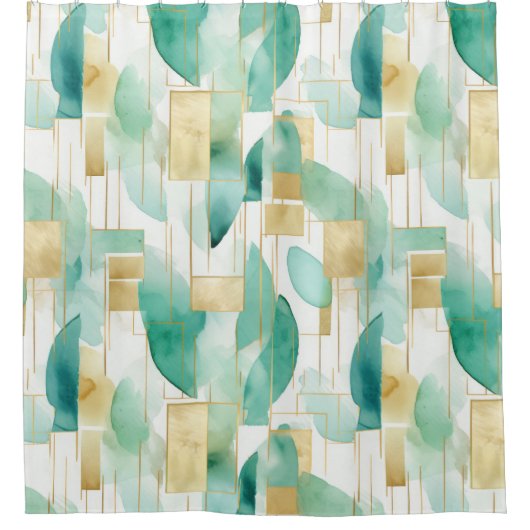 Rideaux De Douche Vert Or blanc Abstrait (Devant)