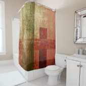 Rideaux De Douche Vert orange rouge grunge d'art géométrique (En situation)