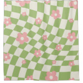 Rideaux De Douche Vert rose À damiers floral (Devant)