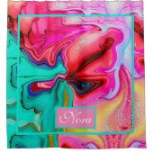 Rideaux De Douche Vert rose élégant Aquarelle Marbre Personnaliser (Devant)