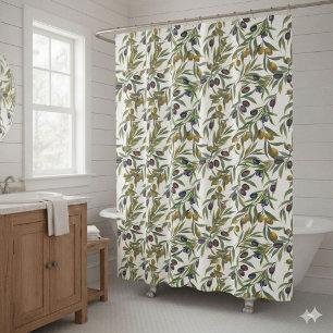 Rideaux De Douche Vert sauge aquarelle motif olivier campagne frança