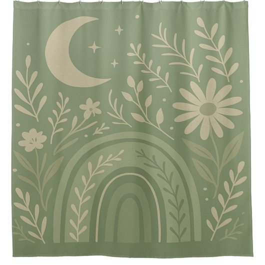 Rideaux De Douche Vert sauge Boho (Devant)