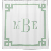 Rideaux De Douche Vert sauge et clé grecque blanche | Monogrammé (Devant)
