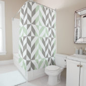 Rideaux De Douche Vert sauge et zigzag géométrique d'argent (En situation)