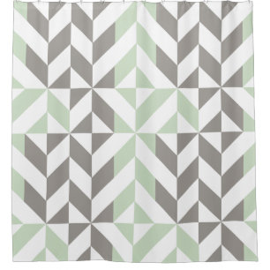 Rideaux De Douche Vert sauge et zigzag géométrique d'argent
