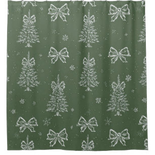 Rideaux De Douche Vert sauge vintage Toile de Noël d'hiver (4)