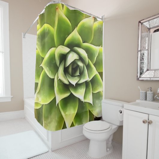 Rideaux De Douche Vert Succulent Gros Plan Cactus (En situation)