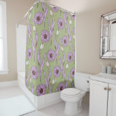 Rideaux De Douche Vert violet rétro Y2K Funky Hippie Flower Motif (En situation)