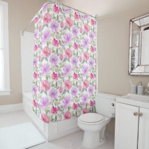 Rideaux De Douche Vibe Printanier Frais : Dessin Floral Rose et Viol