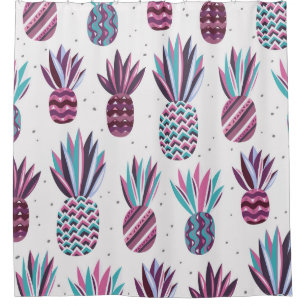 Rideaux De Douche Vibes d'été : Motif d'ananas, points colorés